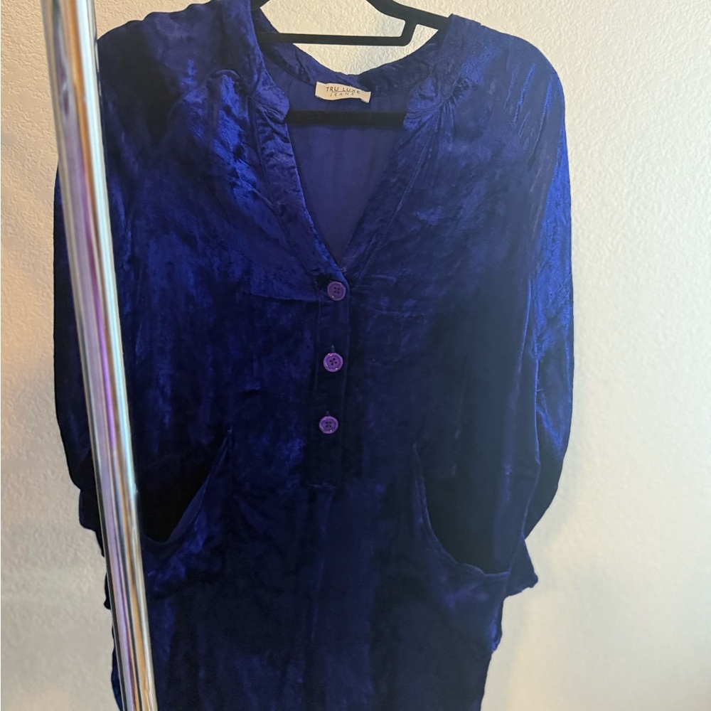Tru Luxe Jeans Royal Blue Velvet Shirt Dress or Tunic